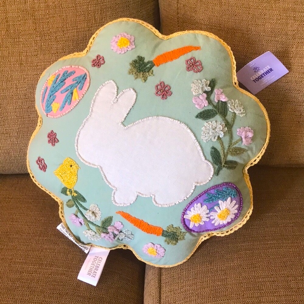 Celebrate Together Easter Bunny Embroidered Throw Pillow